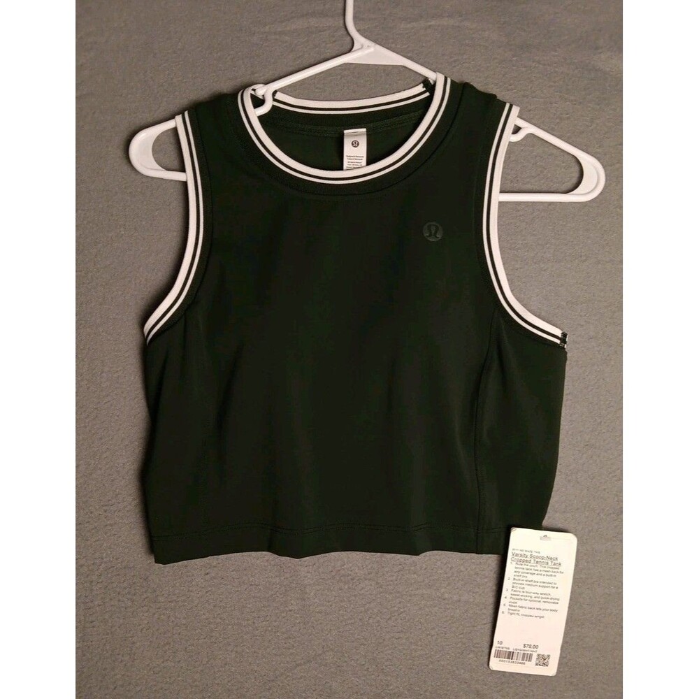 Lululemon Size 10 Varsity Scoop Neck Cropped Tennis Tank, Legacy Green, NWT